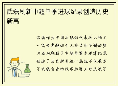 武磊刷新中超单季进球纪录创造历史新高
